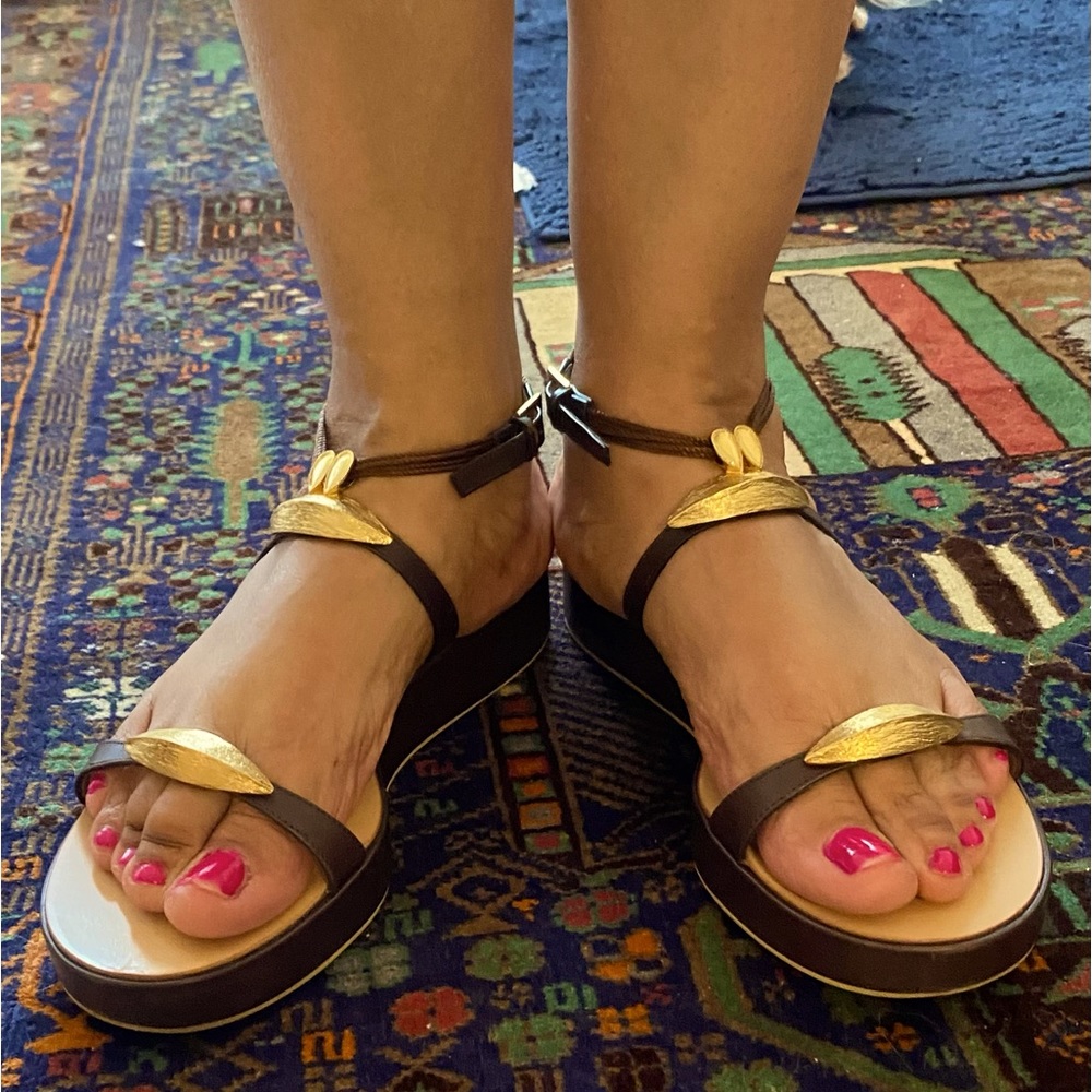 Giuseppe Zanotti Designs. Sandal, size 10.5 brown leather,gold colored hardware.